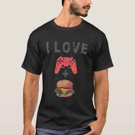 Ik hou van brander en gamerretro Cheeseburger Game T-shirt (Voorkant)