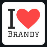 Ik hou van brandewijn vierkante sticker<br><div class="desc">Ik hou van cognac,  voor drink liefhebbers</div>