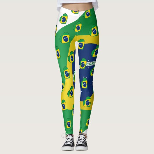 Ik hou van Braziliaanse vlaggenkleuren Funny Leggings (Voorkant)