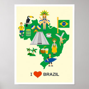 Ik hou van Brazilië Art Vintage Travel Illustratio Poster