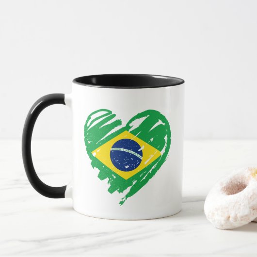 Ik hou van Brazilië - Braziliaanse vlag hart Mok (Met donut)