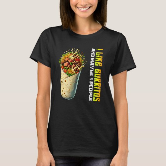 Ik hou van burrito's en misschien 3 mensen t-shirt (Voorkant)