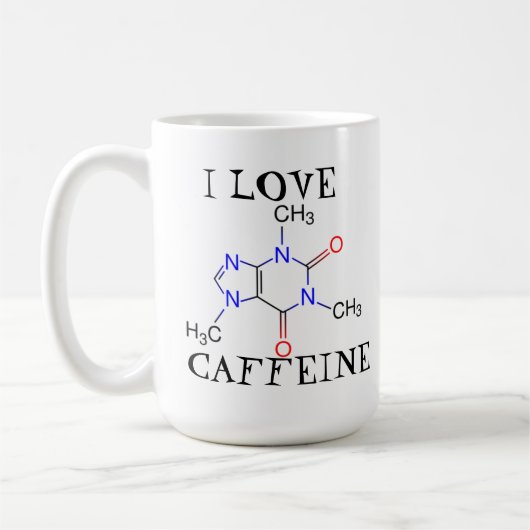 Ik hou van cafeïne koffiemok (Links)