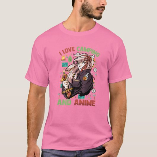 Ik hou van Camping en Anime - Kawaii Cute - Manga  T-shirt (Voorkant)