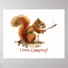 "Ik hou van Camping" Fun Squirrel Roasting Marshma Poster
