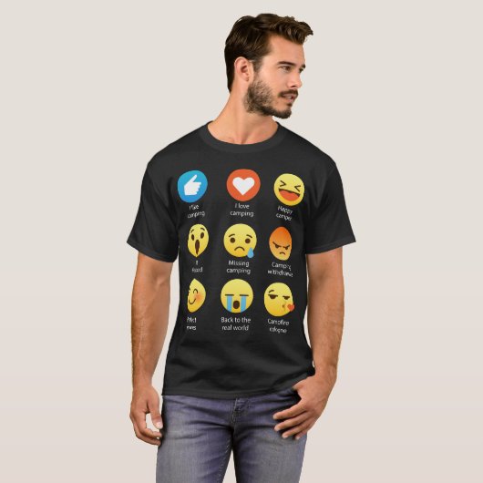 Ik hou van Camping Happy Camper Emoji Emoticon T-s T-shirt (Voorkant volledig)