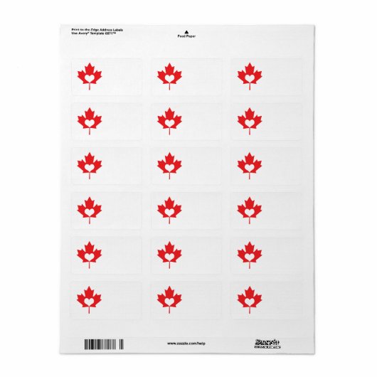 Ik hou van Canada Maple Leaf en hart Etiket (Full Sheet)