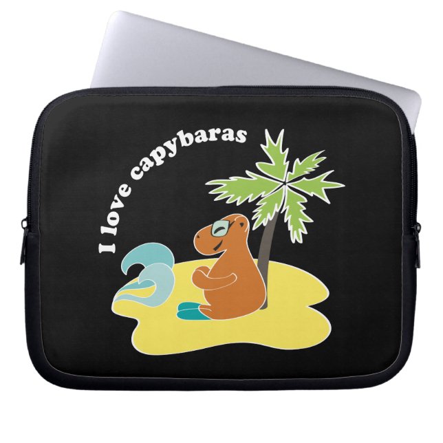 Ik hou van capybara's Tropisch strand kunst Laptop Sleeve (Voorkant)