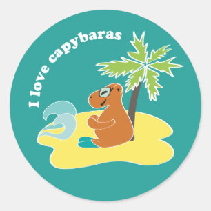 Ik hou van capybara's Tropisch strand kunst Ronde Sticker