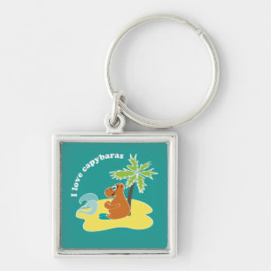 Ik hou van capybara's Tropisch strand kunst Sleutelhanger