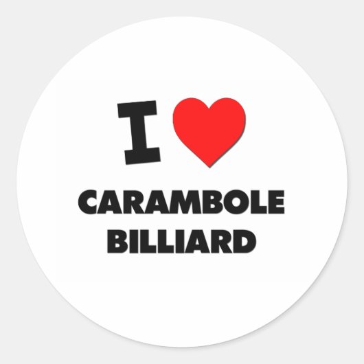 Ik hou van Carambole Billiard Ronde Sticker (Voorkant)