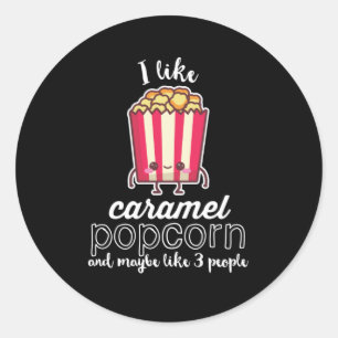 Ik hou van Caramel Popcorn en misschien als 3 mens Ronde Sticker