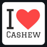 Ik hou van cashew vierkante sticker<br><div class="desc">Ik hou van cashew,  voor liefhebbers van eten</div>