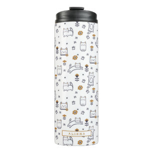 Ik hou van Cats Cute Little Kitty Cat & Floral Pat Thermosbeker