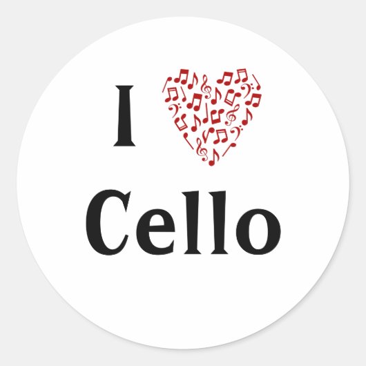 Ik hou van Cello Rode Hart van Muzieknoten Ronde Sticker (Voorkant)