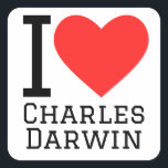 Ik hou van Charles Darwin Vierkante Sticker<br><div class="desc">Ik hou van Charles Darwin,  voor wetenschapsliefhebbers</div>