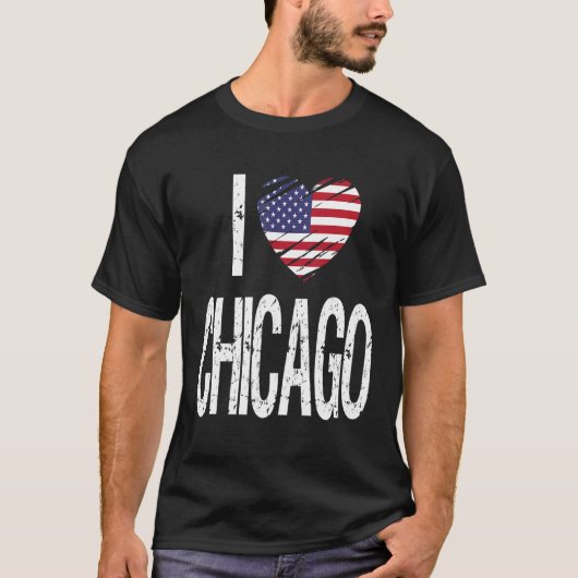 Ik hou van Chicago met Amerikaanse vlag T-shirt (Voorkant)