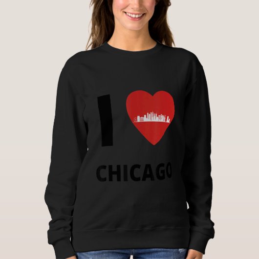 Ik hou van Chicago Skyline Heart Apparel Trui (Voorkant)