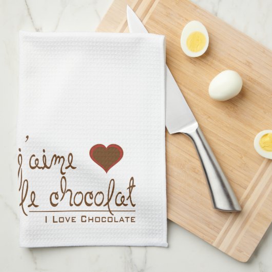 Ik hou van chocolade, in het Frans! Theedoek (Quarter Fold)