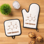 Ik hou van chocolade theobromine moleculaire chemi ovenwant & pannenlap set (Top down)