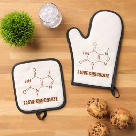 Ik hou van chocolade theobromine moleculaire chemi ovenwant & pannenlap set