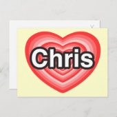 Ik hou van Chris. Ik hou van je Chris. Hart Briefkaart (Voorkant / Achterkant)