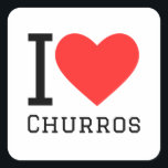 Ik hou van churros vierkante sticker<br><div class="desc">Ik hou van churros,  voor liefhebbers van eten</div>