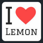 Ik hou van citroen vierkante sticker<br><div class="desc">Ik hou van citroen,  voor liefhebbers van eten</div>