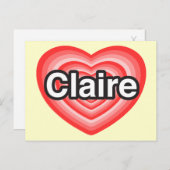 Ik hou van Claire. Ik hou van je Claire. Hart Briefkaart (Voorkant / Achterkant)