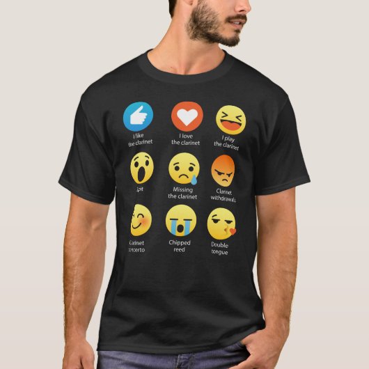 Ik hou van Clarinet Emoji Emoticon Funny T-Shirt (Voorkant)