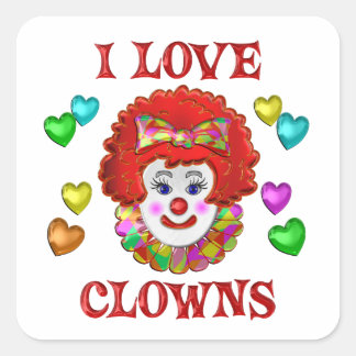 IK HOU VAN CLOWNS VIERKANTE STICKER