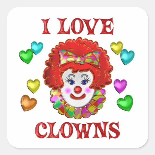 IK HOU VAN CLOWNS VIERKANTE STICKER (Voorkant)