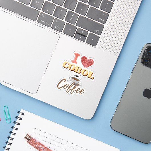 Ik hou van Cobol-programmering en koffiesticker Sticker (Laptop met iPhone)