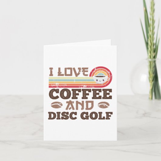 Ik hou van Coffee en Disc golf Retro Sunset Gift Kaart (Voorkant)