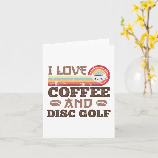Ik hou van Coffee en Disc golf Retro Sunset Gift Kaart (Gele Bloem)