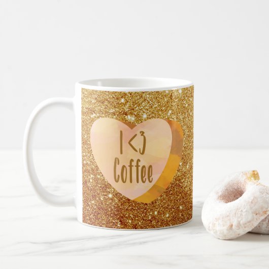 Ik hou van Coffee Gold Sinaasappel faux glitter Koffiemok (Met donut)