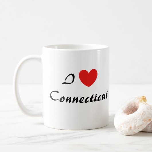 Ik hou van Connecticut Heart Typography Coffee Mok (Met donut)