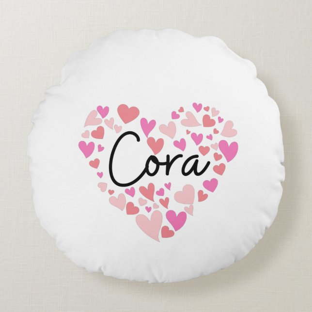 Ik hou van Cora Rond Kussen (Voorkant)