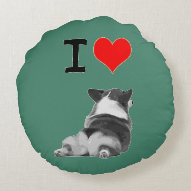 Ik hou van Corgi Butt Rond Kussen (Achterkant)
