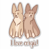 "Ik hou van Corgis!" Two Cute Corgis Sticker (Voorkant)