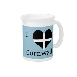 Ik hou van Cornwall Kernow St Piran Flag Heart Des Bier Pitcher