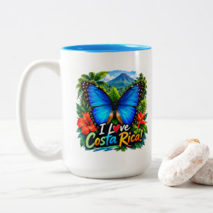 Ik hou van Costa Rica Blauwe Morpho en Toekan Tweekleurige Koffiemok