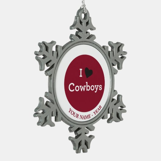 Ik hou van Cowboys Tin Sneeuwvlok Ornament (Links)