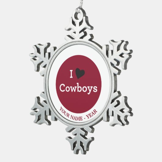 Ik hou van Cowboys Tin Sneeuwvlok Ornament (Rechts)