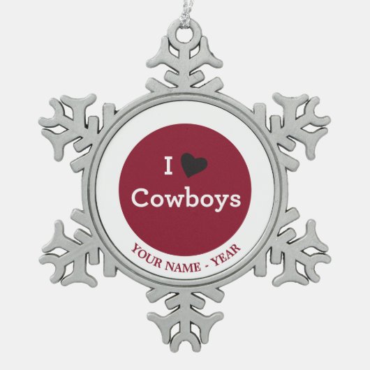 Ik hou van Cowboys Tin Sneeuwvlok Ornament (Voorkant)