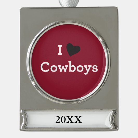 Ik hou van Cowboys Verzilverd Banner Ornament (Voorkant)