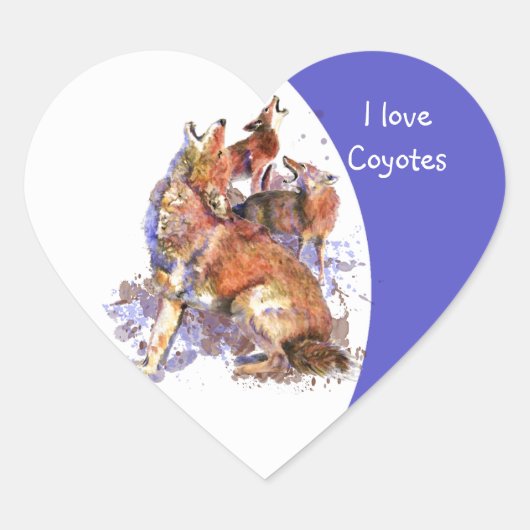 "Ik hou van Coyotes, Dier met hartklever Hart Sticker (Voorkant)