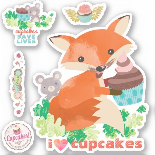 Ik hou van cupcakes schattig muis vos frosting gez sticker (Voorkant)