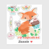 Ik hou van cupcakes schattig muis vos frosting gez sticker (Vel)