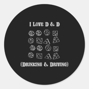 Ik hou van D en D Drinken en Rijden Grappige Gamer Ronde Sticker
